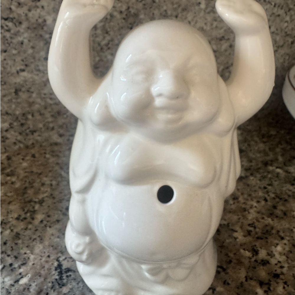 White Ceramic Laughing Buddha Figurine